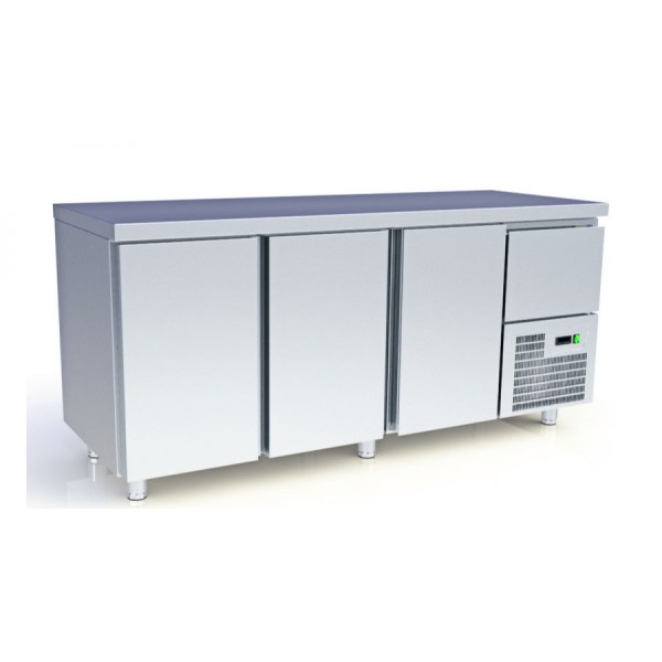 Ψυγείο πάγκος συντήρηση INOX 3 Πόρτες 1 συρτάρι συρταρωτή μηχανή TS-186